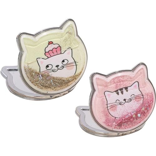Kalanka-Miroir De Maquillage De Chat De Dessin Animé 2 Pièces, Miroir De Dessin Animé Mignon, Miroir Pliable, Miroir Portable, Mini Miroir 