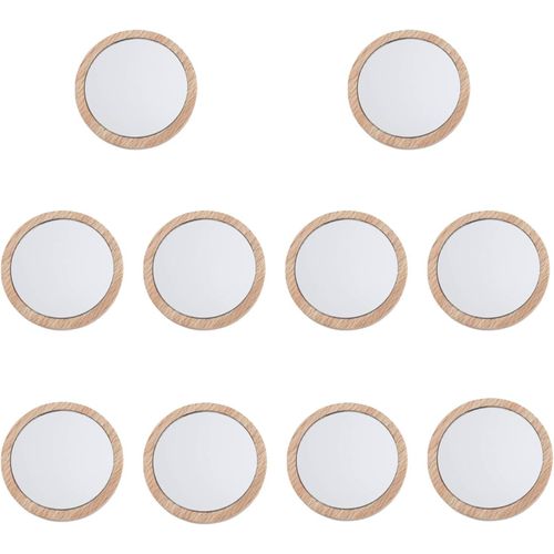 Kalanka-10 Pièce Mini Miroir À Main En Bois, Portable Mini Miroir Rond, Pour Un Usage Quotidien, Voyage, La Maquillage (Couleur Du Bois) 