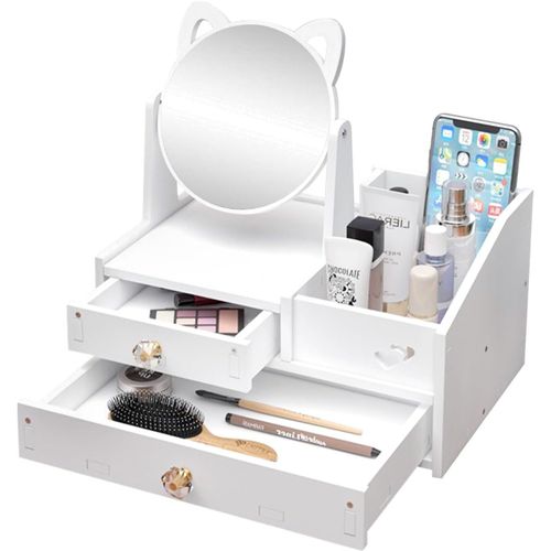 Kalanka-Organisateur Maquillage Avec Tiroir Et Miroir,Rangement Maquillage Organisateur,Organisateur De Maquillage,Organisateur Cosmétiquemaquillage Étagère,Pour Maquillage Et Bijoux Coiffeuse