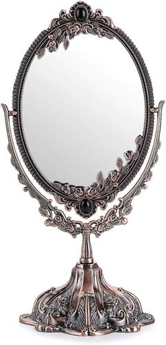 Miroir De Maquillage Miroir Décoratif Vintage Ovale Et Double-Face Miroir Pour Table,Photographie,Dressing (Bronzé, S) 
