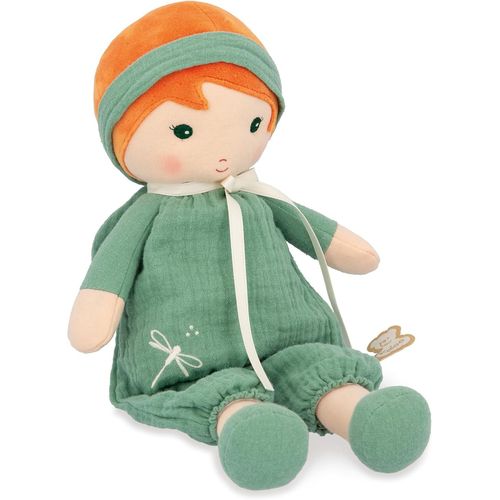 KALANKA-- Tendresse - Ma 1ère Poupée en Tissu Olivia - Poupée de Chiffon 32 cm - Salopette en Mousseline - Jolie Boîte Cadeau - Ruban Personnalisable - Dès la Naissance, K200011