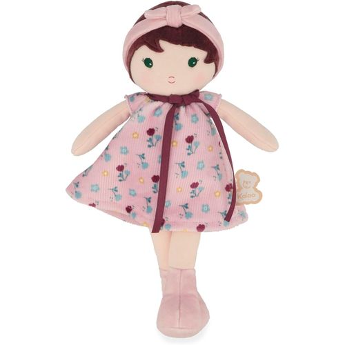 KALANKA-- Tendresse - Ma 1ère Poupée en Tissu Léonie - Poupée de Chiffon 25 cm - Robe en Velours Côtelé - Jolie Boite Cadeau - Ruban Personnalisable - Dès la Naissance, K200017