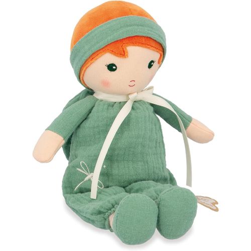 KALANKA-- Tendresse - Ma 1ère Poupée en Tissu Olivia - Poupée de Chiffon 25 cm - Salopette en Mousseline - Jolie Boîte Cadeau - Ruban Personnalisable - Dès la Naissance, K200010