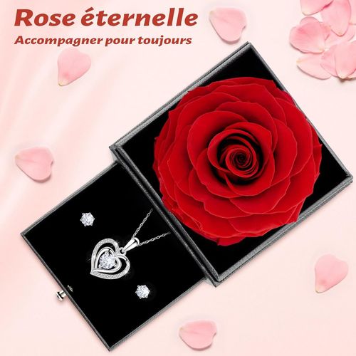 Eternal Rose With 925 Sterling Silver Necklace Heart Earrings,Preserved Roses With Jewellery,Women's Birthday Gift,Rose Stabilised Red,Love Gift,Mother's Day,Christmas,Valentine's Day.[S9]