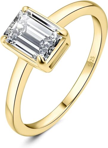 1ct Solitaire Cubic Zirconia Bague Taille Emeraude Pierre Argent 925 Femme, Plaqué Or Jaune Or Rose Bague Diamant Simulé Fiançailles Mariage Promise Alliance, Ensemble Bijoux Mariee