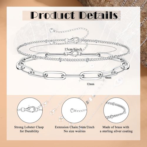 Tianyi-Bracelets Chaîne Argent Pour Femme Fille Bracelet Chaîne Carrée Taille Diamant Argent 925 Réglable Bracelets Multirang Mauvais ?Il Infini Trombone Perles Satellite Bracelets Bijoux Cadeau