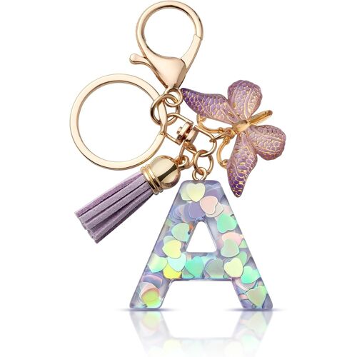 KALANKA-Porte-clés avec lettre porte-clés fille initiale cadeau femmes porte-clés papillon, violet