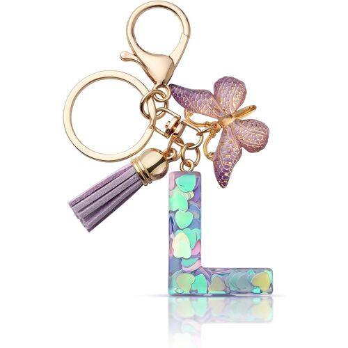KALANKA-Porte-clés avec lettre porte-clés fille initiale cadeau femmes porte-clés papillon, violet