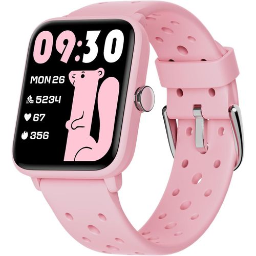 KALANKA-Montre Connectée Enfant sans App, Montre Digitale Tactile Fille avec Podomètre, Fréquence du Pouls, Étanche 5 ATM, Moniteur de Sommeil, Réveil Vibrant, Jeux pour Âgés 5-14, Rose poreux