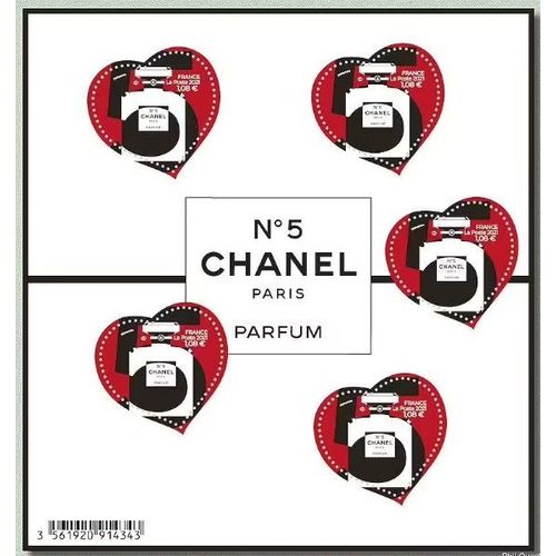 France 2021, Tres Beau Bloc Feuillet Neuf** Luxe Yvert 152, 5 Timbres 5464 En Forme De Coeur, Parfum N° 5 De Chanel.