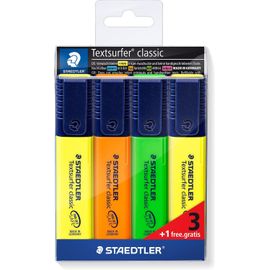 Textsurfer Classic 364 - Pochette 4 Surligneurs Pointe Biseau 1 À 5 Mm Assortis "3 + 1 Offert"[Z333]