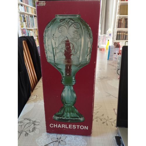 Bougeoir Charleston En Verre Vert – 35 Cm – Avec Boîte D’Origine
