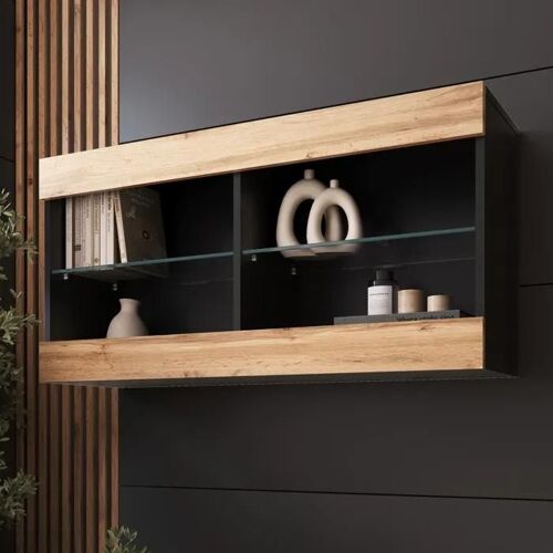 Komodee Vitrine Mural Horizontal Tivoli - Wotan Noir - 100 x 50 x 29 cm - sans LED