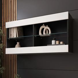 Komodee Vitrine Suspendue Horizontal Tivoli - Blanc Noir - 100 X 50 X 29 Cm - Sans Led