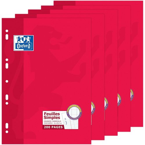 Lot De 5 Etuis De Feuilles Simples A4 Grands Carreaux Seyès 100105679[Z198]