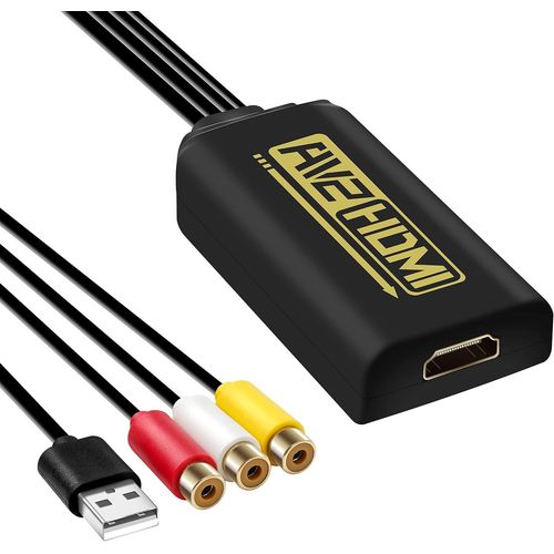 Kalanka-Kuyia Câble Convertisseur 3 Rca Vers Hdmi, Câble Av Vers Hdmi Avec Câble D'alimentation Usb Audio Video Upscaler Pal/Ntsc, Compatible Avec Nintendo Xbox Ps4 Ps3 Hdtv Stb Vcr Blu-Ray Dvd (Noir