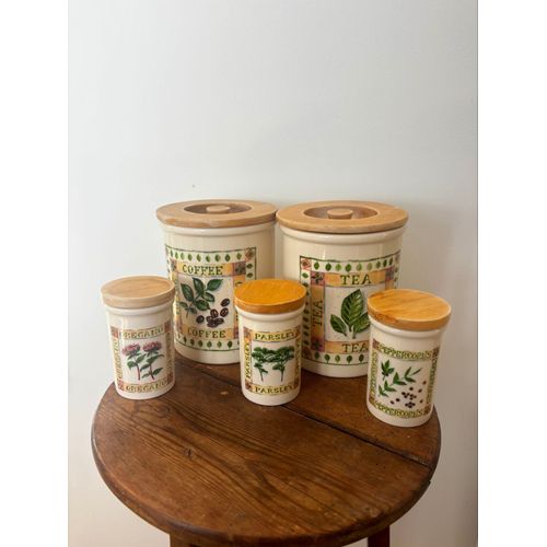 Ensemble De 5 Bocaux Pots À Épices Fabrication Anglaise Cloverleaf 