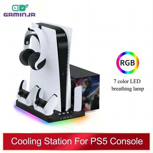 Gaminalbanp58 Station De Refroidissement Sur Pied Avec Lumière Rvb, Ventilateur De Refroidissement, Thoractouristiques, Chargeur Pour Jeu Playstation 5, Accessoires Ps5-Black