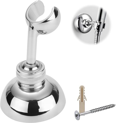 Support de pommeau de douche réglable à 360° ¿ Support mural en laiton avec finition chromée, 10,4 x 6,4 cm, trou de 22,2 mm, ajustement universel pour douches à main et tuyaux