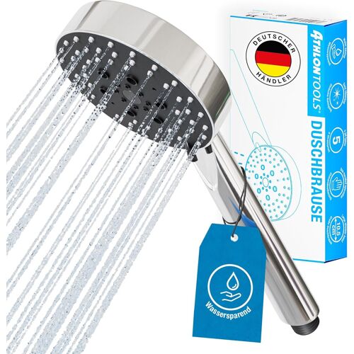 Pommeau de douche à économie d'eau - 5 types de jet - Diamètre : 105 mm - Pommeau de douche rond (couleur chromée, pommeau de douche 105 mm)