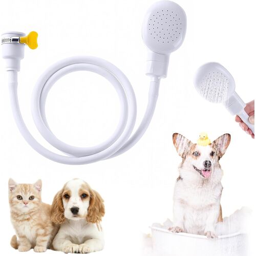 Robinet de douche pour baignoire, fixation de douche simple à pousser sur le tuyau de douche en caoutchouc et la tête de lavage à la main, accessoire de douche portable pour animaux de compagnie