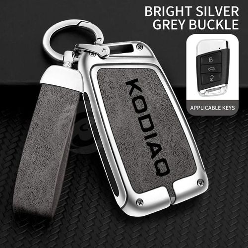 Étui Pour Clé Télécommande De Voiture En Alliage De Zinc, Coque De Support Pour Skoda Kodiaq, Protection, Boucle De Porte-Clés, Accessoires Sans Clé--Argent Gris Set
