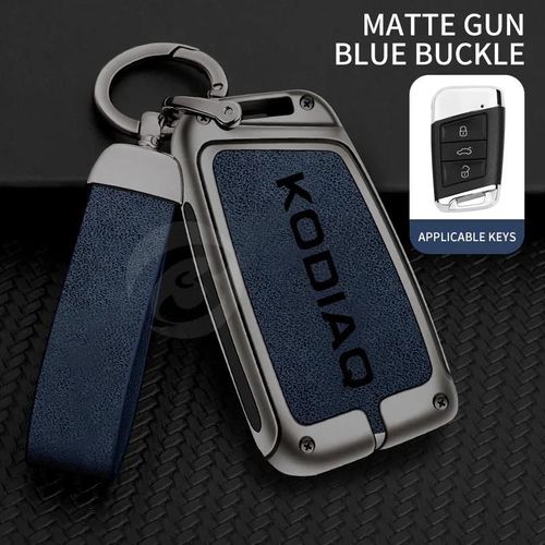 Étui Pour Clé Télécommande De Voiture En Alliage De Zinc, Coque De Support Pour Skoda Kodiaq, Protection, Boucle De Porte-Clés, Accessoires Sans Clé--Gris Bleu Set