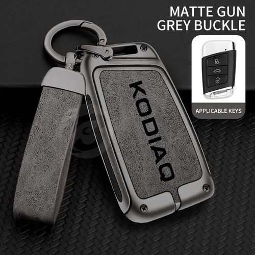 Étui Pour Clé Télécommande De Voiture En Alliage De Zinc, Coque De Support Pour Skoda Kodiaq, Protection, Boucle De Porte-Clés, Accessoires Sans Clé--Gris Gris Set
