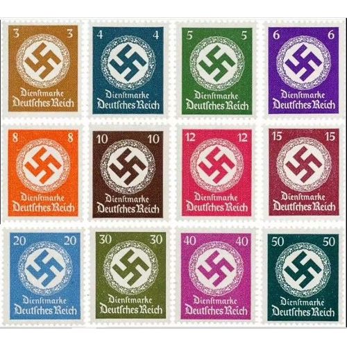 Allemagne, 3ème Reich 1942, Très Belle Série Complète Timbres De Service Neufs** Luxe Yvert 127 À 138, Croix Gammée Dans Couronne De Feuilles De Chêne, Sans Filigrane.