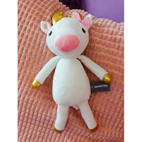 Peluche Doudou Cerf Renne - Orchestra - Blanc Rose Dore - Env. 29 Cm