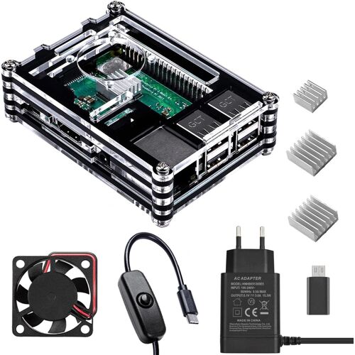 Boitier pour Raspberry Pi 3 b b+, 5.1V/3A Alimentation avec Interrupteur on Off,3Dissipateurs,Refroidissement Ventilateur,pour Raspberry Pi 3 2 b b+ Case(Carte pour Raspberry Pi Non Incluse)