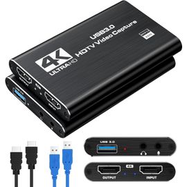 Carte De Capture Vidéo 4k,Carte De Capture Usb 3.0 Prend En Charge La Sortie En Boucle Hdmi 4k Et L'enregistrement Vidéo En Streaming 1080p 60 Fps Compatible Avec Xbox/Ps4/Switch/Caméra/Pc/Obs