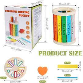 Color and Shape Sorting Wooden Toys Montessori Games 1-3 Years Old Wooden Sorting and Stacking Color Sticks Game Educational Natural Wooden Toy for Girl Boy Gift