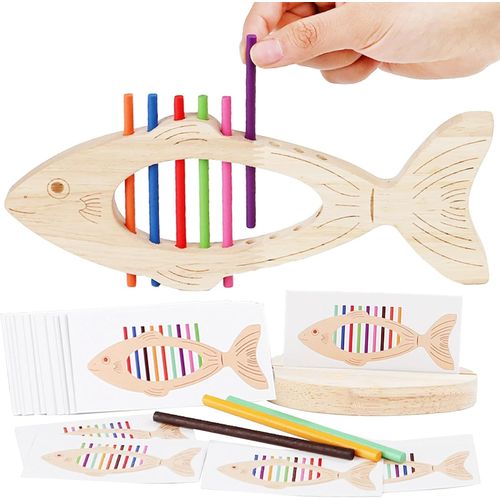 Forme de Poisson Jouet Montessori Bois pour 1 2 3 Ans,Sensoriel Jouet Montessori à Partir de 1 an,Jouets en Bois pour Apprendre à Trier Les Couleurs pour Tout-Petits