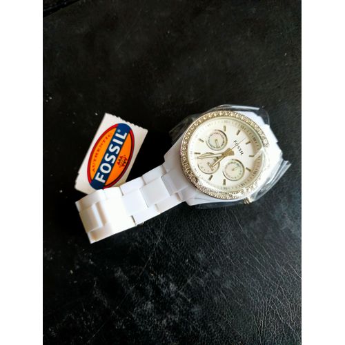 Montre Femme Fossil - Es1967 - - Quartz Analogique - Cadran En Acier Blanc - Bracelet Blanc