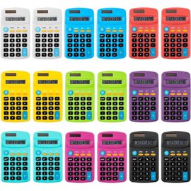 Lot de 18 Calculatrice de Poche 8 Chiffres, Fonctions Basiques et mémoire, Compact Fonction Basiques Calculatrices pour Maison, Bureau et École (9 Couleurs)