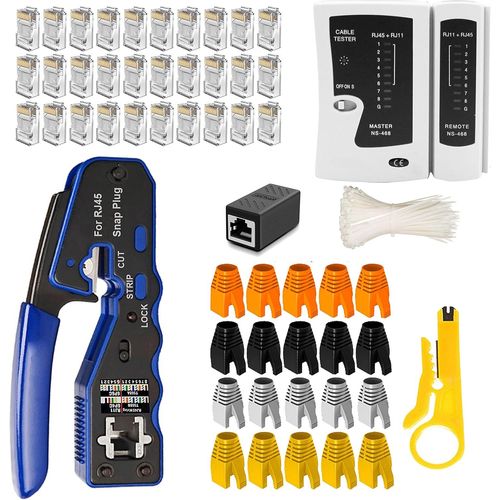 RJ11 RJ45 Cat5 Cat6 Network Cable Test Tool Network Cable Repair Tools Stripper Cutter Coaxial Connector Crimping Stripping Cat6e Cable Data Detector (Blue)