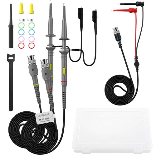 MEVRONISSHOP-2 Paquets P6100 100MHz Sonde à Pince Oscilloscope avec BNC à Minigrabber Test Lead Kit 10:1 et 1:1 Bande Passante Permutable
