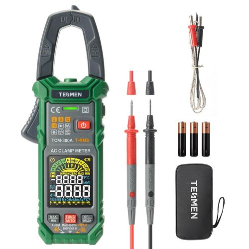 TCM-300A Pince Ampèremétrique numérique 6000 Counts T-RMS Ampèremètre,multimètre à plage automatique voltmètre avec courant AC tension AC/DC NCV/fil actif résistance diode température-Vert