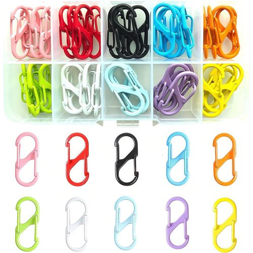 Tianyi-40 Pièces Mini Mousquetons En Forme De S À Double Ouverture, Petit Porte-Clés Métal S-Biner Clip Avec Boîte De Rangement, Accessoire Sac À Dos Anti-Vol Pour Randonnée Camping Pêche Voyage