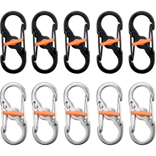 Tianyi-Lot De 10 Petits Mousquetons À Vis En Acier Inoxydable - Petit Mousqueton - Mini Porte-Clés S - Pour Camping - Mini S - Clip En S - Boucle En Métal - Double Mousqueton