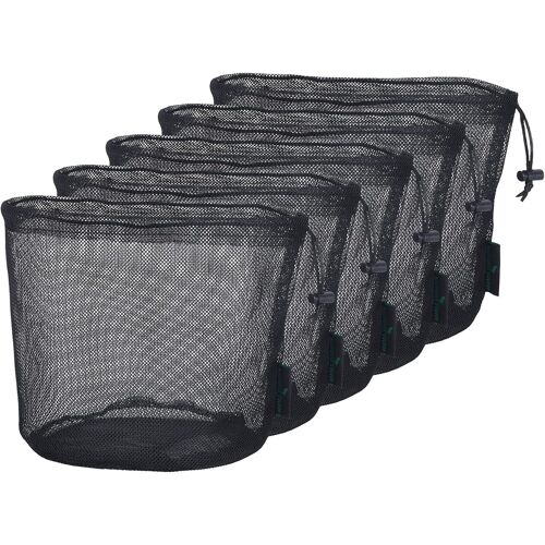 Acdsgd-Lot De 5 Petits Sacs En Maille Noire En Nylon Robuste Avec Cordon De Serrage - Pour Cosmétiques, Gel Douche, Pot De Tennis, Balle De Golf - Outils D'extérieur
