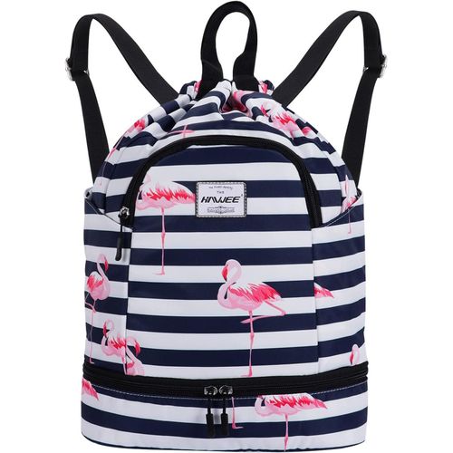 CAUC-Étanche Sac à Dos à Cordon Grand Sacs de Sport à Cordon de Serrage Sac à Dos Unisexe pour Femme Hommes Voyage Vie Quotidienne Plein Air Yoga Natation Plage, L, Grue Rose