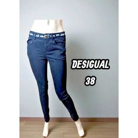 ) Desigual Taille 38 Pantalon Femme En Jeans Jean Denim Noir Femme