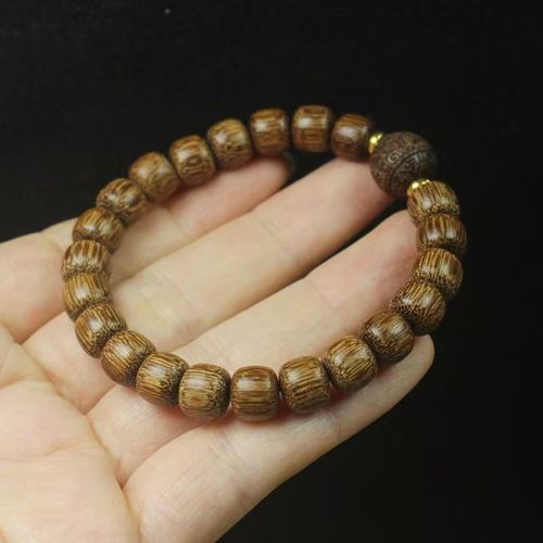 Bracelet En Bois D¿Agar 8mm Perles Anciennes Cordon Main Gravé À L¿Arrière