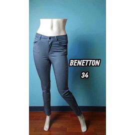 Benetton Taille 34 Pantalon Jeans Jean Denim Bleu Gris Femme