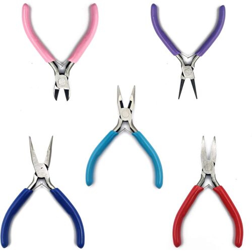Subzonal-Lot De 5 Set De Pince Bijoux, Ensemble De Pinces À Bijouxs, Pince Coupe-Fil, Ppince À Bec Rond Effilé Courbé Plat Pour Fabrication De Bijoux De Bricolage