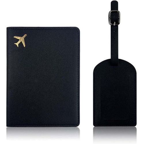 TIANYI-AYV 1 Pcs Pochette Document Voyage,1 Pcs Étiquette Valise,Porte-Passeport Housse,Portefeuilles Passeport,Pochette en Cuir Synthétique Protege Passeport pour embarquement et identit(Noir)
