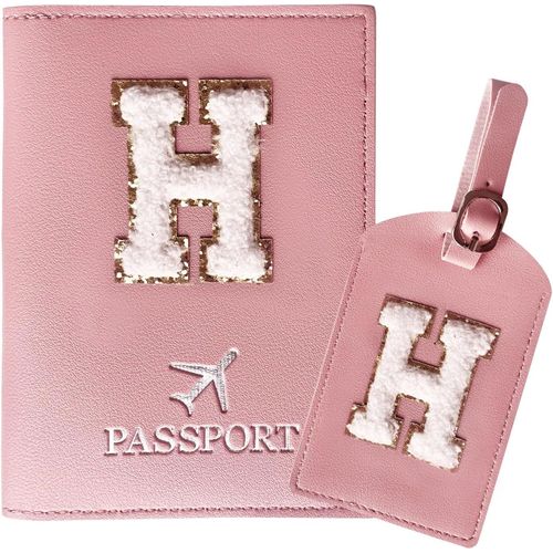TIANYI-Protege Passeport Rose et Etiquette Valise CostumePochette Passeport avec Lettre, Cuir PU, Cadeaux Femme Voyage Accessoires, Très Mignons, Adaptés aux Femmes, Adolescentes, Filles (Lettre-H)