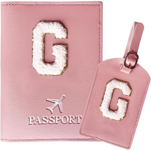 TIANYI-Protege Passeport Rose et Etiquette Valise CostumePochette Passeport avec Lettre, Cuir PU, Cadeaux Femme Voyage Accessoires, Très Mignons, Adaptés aux Femmes, Adolescentes, Filles (Lettre-G)